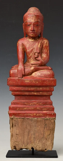 18th Century, Shan, Antique Burmese Wooden Seated Buddha