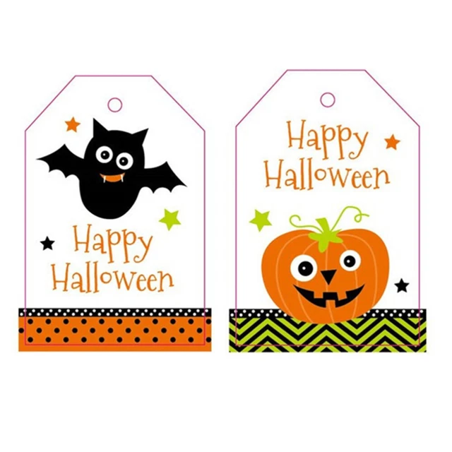 100 piezas Etiquetas de regalo de Halloween cartón vertical letreros colgantes hágalo usted mismo fiesta decoración