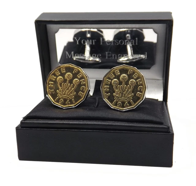 1941 Thrupenny Pièces Hommes 80th Naissance An Cadeau Cufflink + Personnalisé