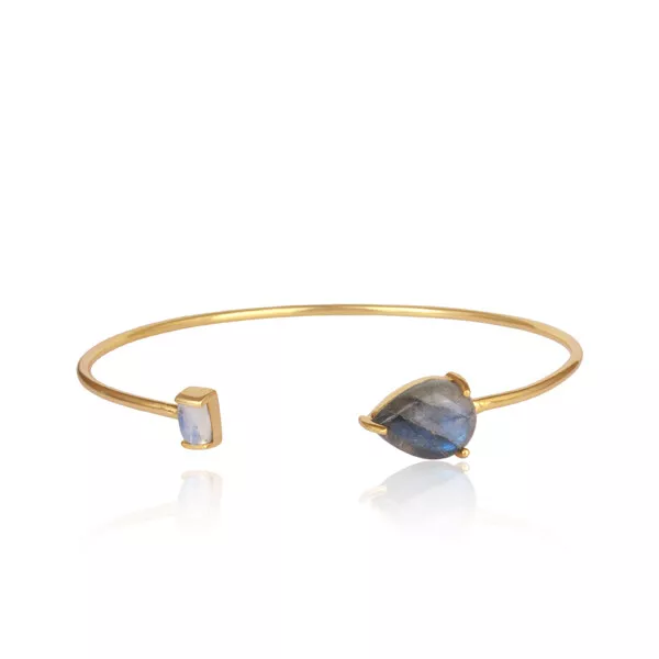 Labradorite and Moonstone Gemstone Stacking Gold Plated Women Cuff  Bangles