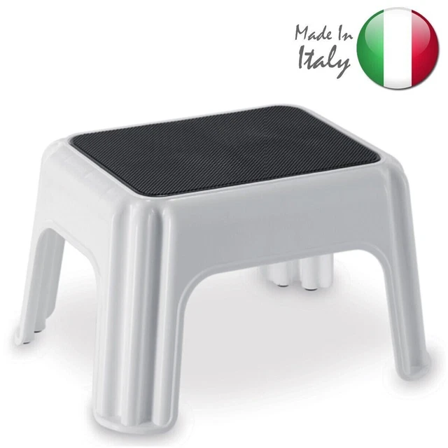 Sgabello Basso con Seduta Antiscivolo in Plastica Bianco Piccolo 32X40X24H