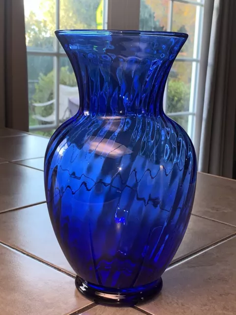 Vintage Cobalt Blue Vase Indiana Glass Illusions Swirl Cobalt Blue 11” Large