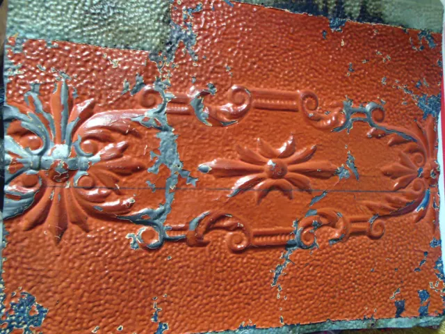 SALE  Antique Ceiling Tin Tile Shabby Chic Pumpkin Cabinet Door Primitive Canvas