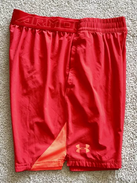 Mens Under Armour Fitted Athletic Shorts Red Large 8 In Inseam