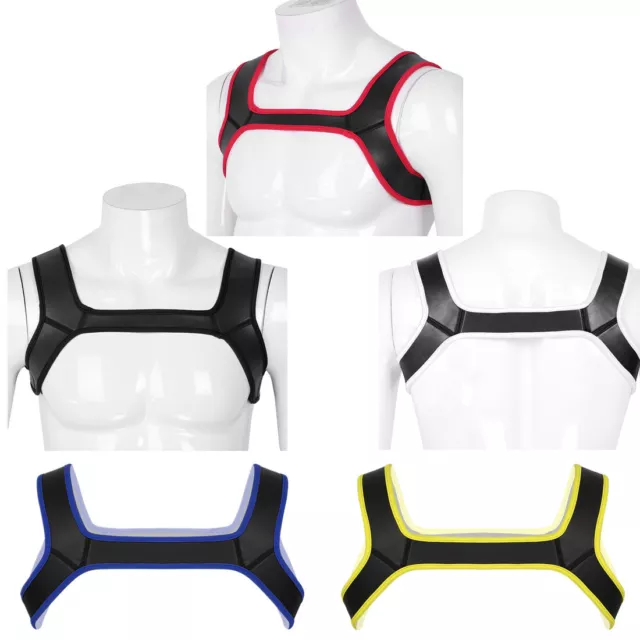 Mens Neoprene Double Shoulder Wide Straps Fitness Body Muscle Harness Clubwear