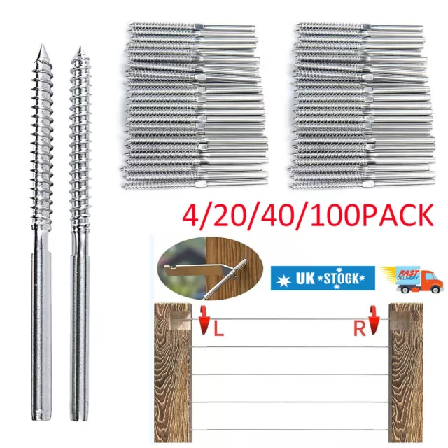 316 Stainless Steel Lag Screw DIY Rope Wire Balustrade Kit 3.2mm Cable Swage L&R