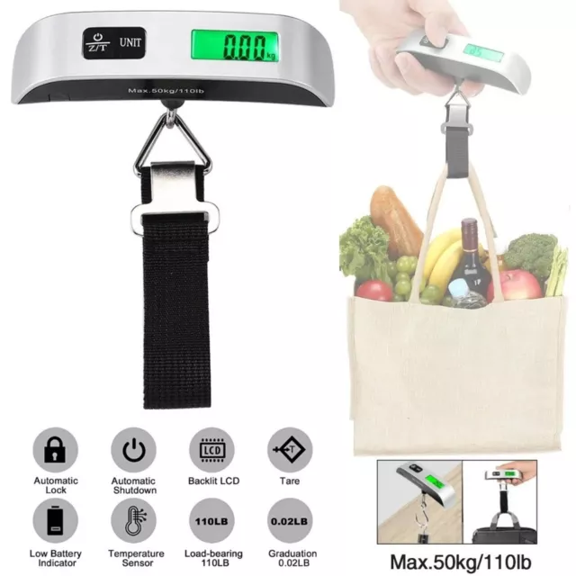 110lb/50kg Portable Travel LCD Digital Hanging Luggage Scale Electronic Weight