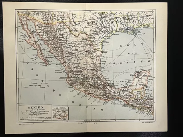 antike historische Landkarte Mexiko ca. 1900