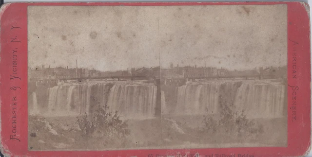 1890s STEREOVIEW ROCHESTER NY & VICINITY GENESEE FALLS & RAILROAD BRIDGE