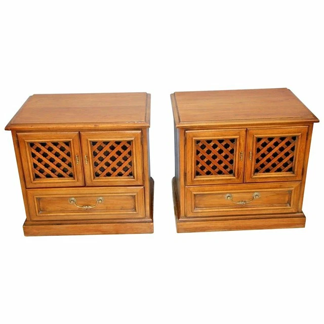 Vintage Drexel Esperanto Pair Matching Nightstands Bedside Chest cabinet Walnut