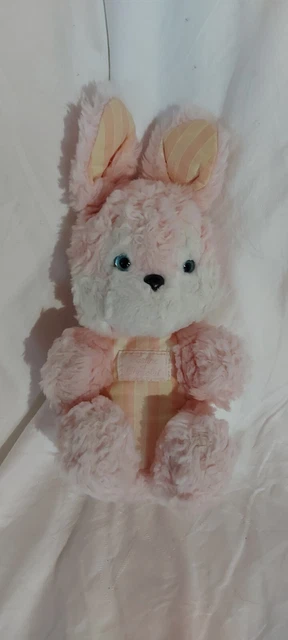 Doudou peluche lapin blanche rayée rose TARTINE ET CHOCOLAT