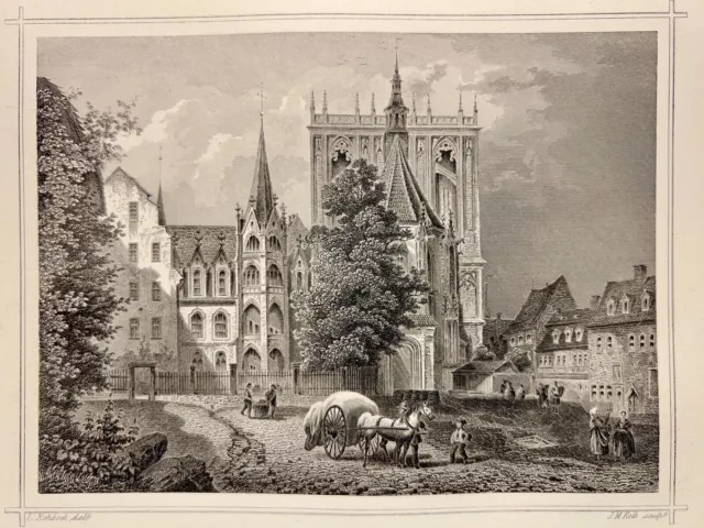 Gravure antiquaire gravure sur acier 1837 Messe Schloss Domkirche Allemagne