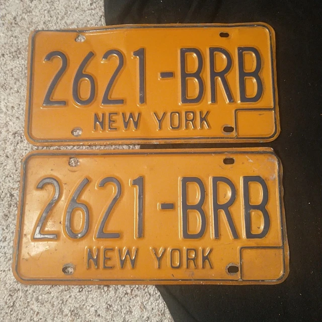 VINTAGE 70'S/80'S NEW York State License Plates Yellow Blue Matching