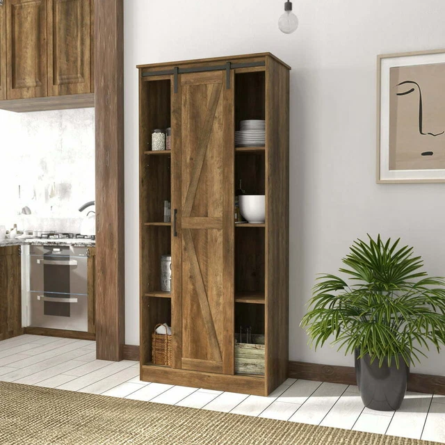 Shelton Wood Kitchen Pantry with 1 Sliding Barn Door Knotty Oak FREE SHIPPING
