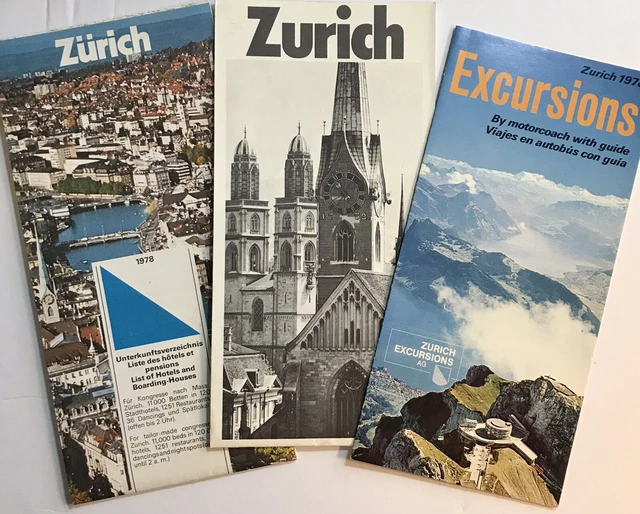 Lot of 3 SOUVENIR CITY STREET MAP BROCHURES Zurich Turler Watch Co