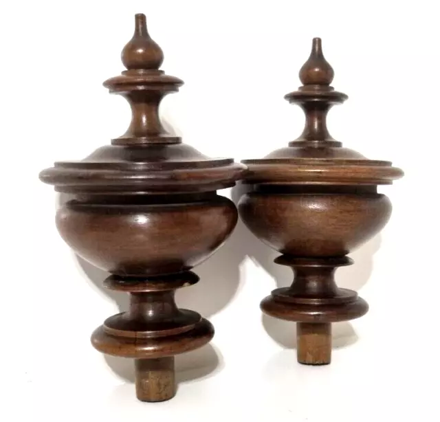 Post finial pair victorian carving newel Antique french architectural salvage 5"