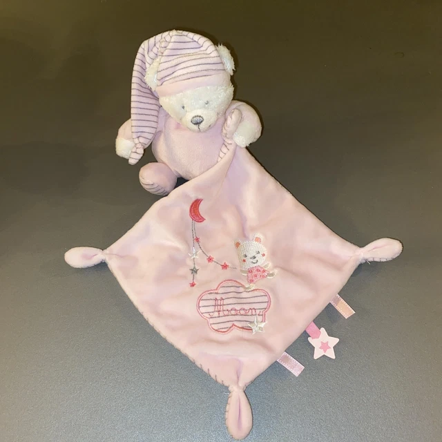 doudou ours blanc rose rayure lune étoile moon max & sax neuf