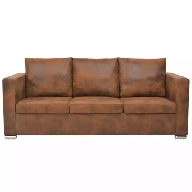Chesterfield 3-Seater Sofa Lounge Couch Chair Faux Suede Leather Vintage Brown 2