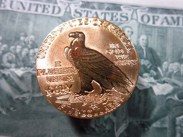 USA Souvenir COPY Eagle Indian Chief 22KGP Proof 29mm 1929 $5 Dollars Coin Token