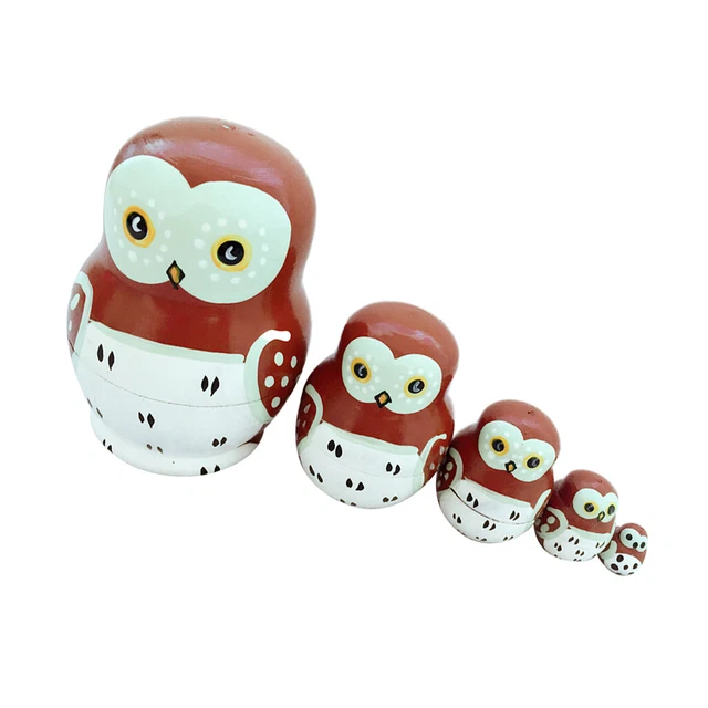 5er Set Matrjoschka Matröschka Babuschka Eule Holzpuppen Spielzeug Dekoration 8
