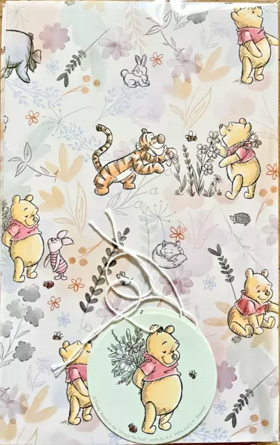 Winnie The Pooh Wrapping Paper 2 Sheets 50 x 70cm & 2 Tags Free UK postage