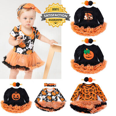 Infant Baby Girls Halloween Dress Outfits Costume Toddler Romper Dress Headband-