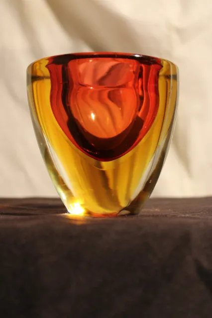Art Glass Murano Style Heavy Candle Holder Thick Amber Glass Design Wonderful!