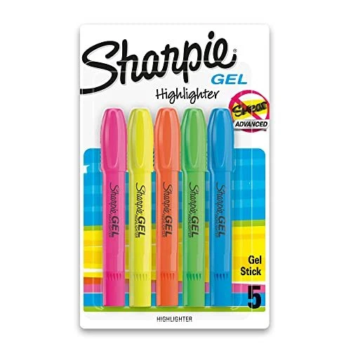 Gel Highlighters, Bullet Tip, Assorted Colors, 5 Count
