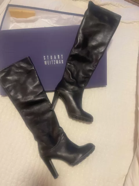 Stuart Weitzman Black Napa leather Scrunchie OTK Over the Knee Boots Size 6.5