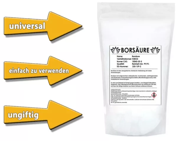 1kg (Borsäure) im Doypack keine Beimischungen Reinheit min. 99,90%