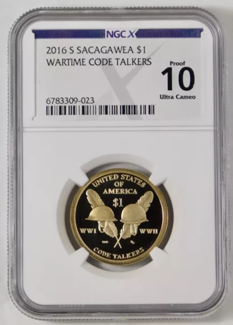 2016-S Sacagawea Wartime Code Talkers NGC X PERFECT 10 UCam