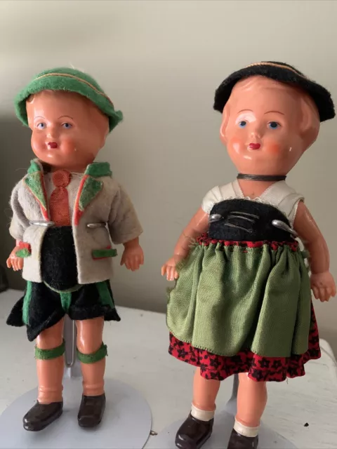 Vintage German Celluloid Mechanical Wind-Up Doll No Key Sweetheart 7" SET ❤️tb 2