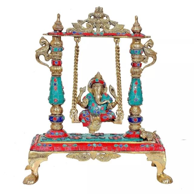 MULTI STORE ENTERPRISES Umi Brass Lord Ganesha Ganesh on A Parrot Swing (Height