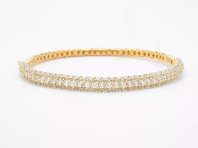 18Kt Gold Silver Unique Diamond Set White Sapphire Micro Pave Bangle Bracelet