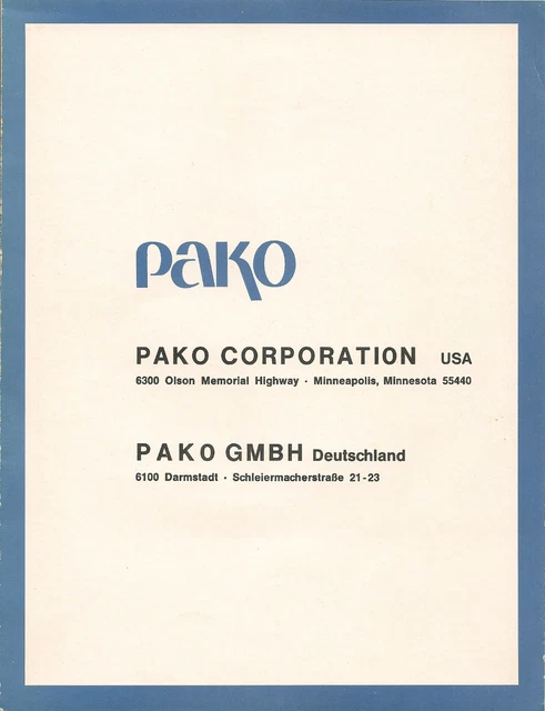 Prospekt FILM Durchlaufentwicklungsmaschinen von PAKO um 1975 ( 2215
