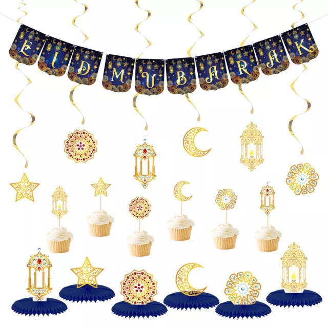 Ramadan Eid Mubarak Decorations Banner Swirls Table Hanging Wall Balloons