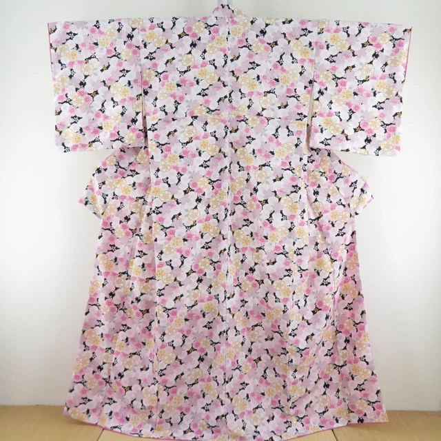 Komon kimono Polyester Sakura pattern Black 64.2inch Women's