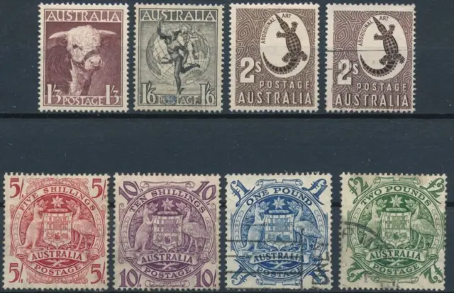 Definitive: 8 Values - Australia 1948/50 - FH & NM H- SG 223, 223a, 224 & 224a/e
