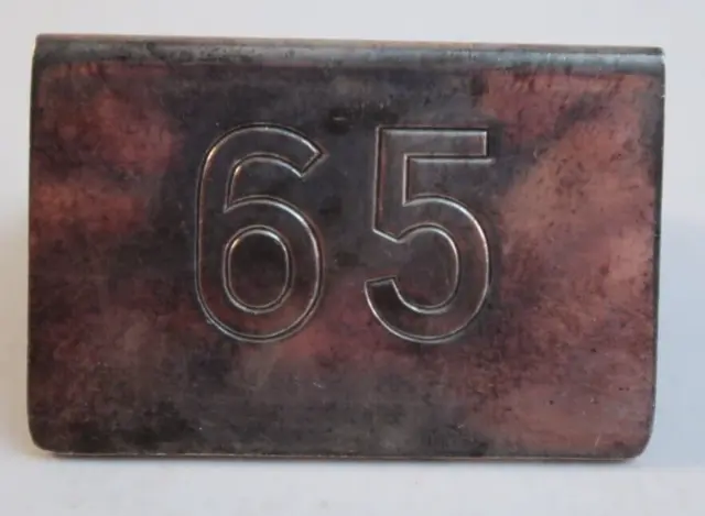 Vintage Metal Table Restaurant Table Number Sign #65 (Unknow Restaurant) 3" Wide