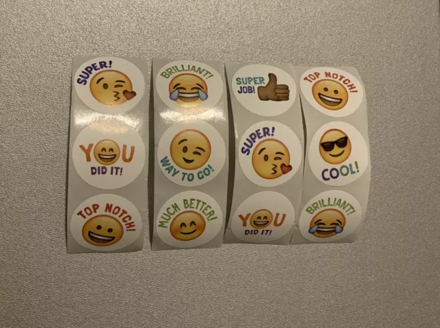 50 Reward Motivational Stickers Students Teachers Kids Well done Emoji 25mm