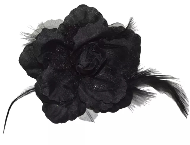 Ansteckblume Haarschmuck mit Federn Haarblume Ansteckblüte Glitzer Hochzeit 2