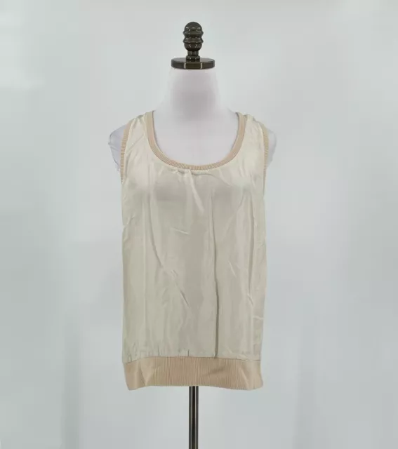 Brochu Walker Womens Ivory 100% Silk Scoop Neck Sleeveless Tank Top Sz L