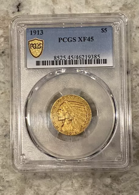 1913 $5 Gold Indian Head Half Eagle PCGS XF45 True View (Pre 33)