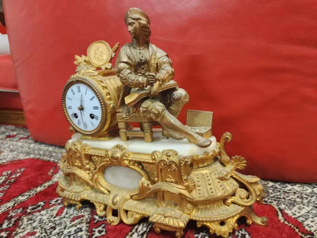 19th Century French Gilt Spelter Figural Mantle Clock 2