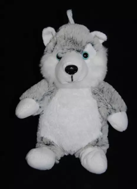 Peluche doudou loup chien gris chiné blanc  RODADOU RODA Husky yeux bleu 22 cm