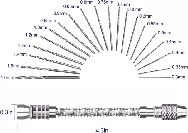 21Pcs Mini Trapano a Mano Utensili 20Pcs Micro Punte (0,3-1,6 Mm), HSS Pin Vise 2