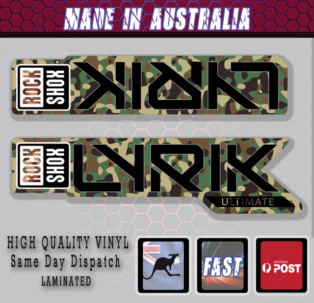 Rockshox Lyrik style CAMO Fork Decal Stickers GLOSS Laminated Gen 3 Enduro  HD