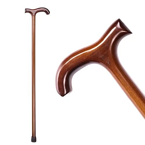 Wooden Walking Cane for Men and Women - 36" One-Piece Wood Canes with Rubber
