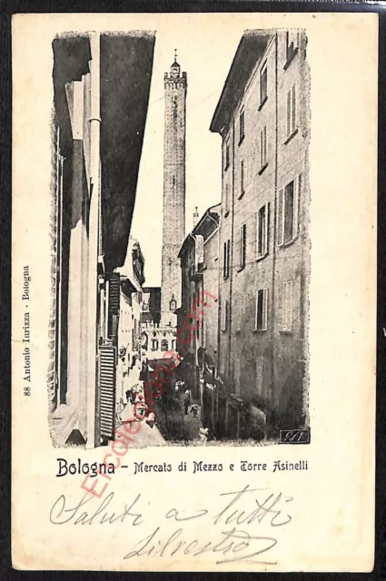 ae2537 - CARTOLINA  D'EPOCA - Bologna Città - Mercato di Mezzo e Torre Asinelli