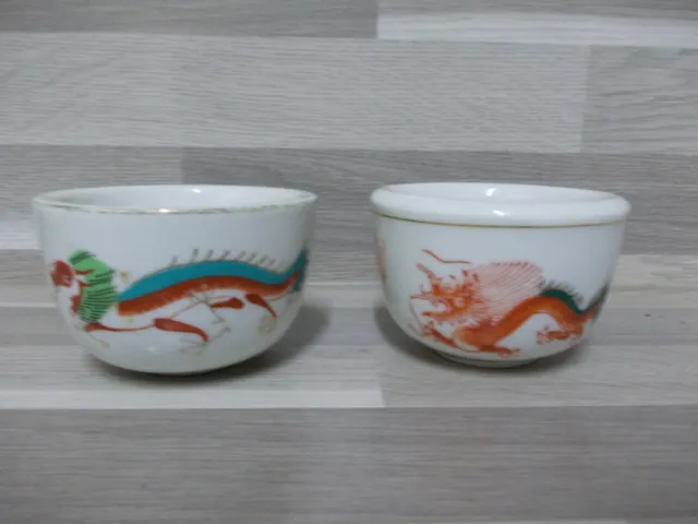 2er Set Porzellan Japanisch kleine Teetassen mit Drache Hergestellt IN Japan